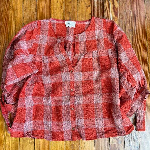 Sezane linen cotton blouse with tie sleeves - Picture 2 of 11